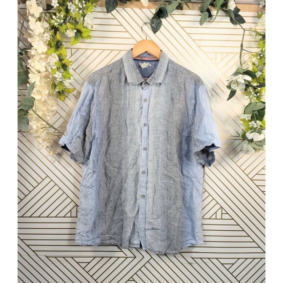Carbon 2 Cobalt 100% Linen Shirt BlueGray Gradient Stripe Button Short Sleeve XL - Picture 1 of 7